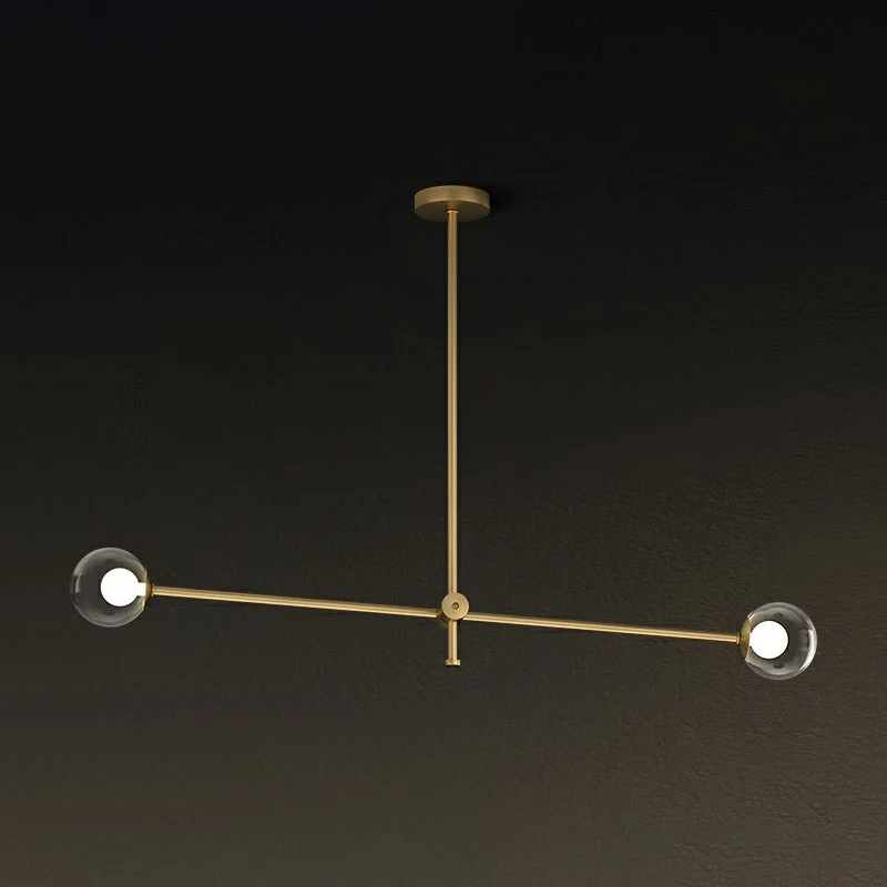 Metal Swivel Arm Hanging Lamp Minimalist Brass Finish Chandelier Ball Glazen Shade Clear