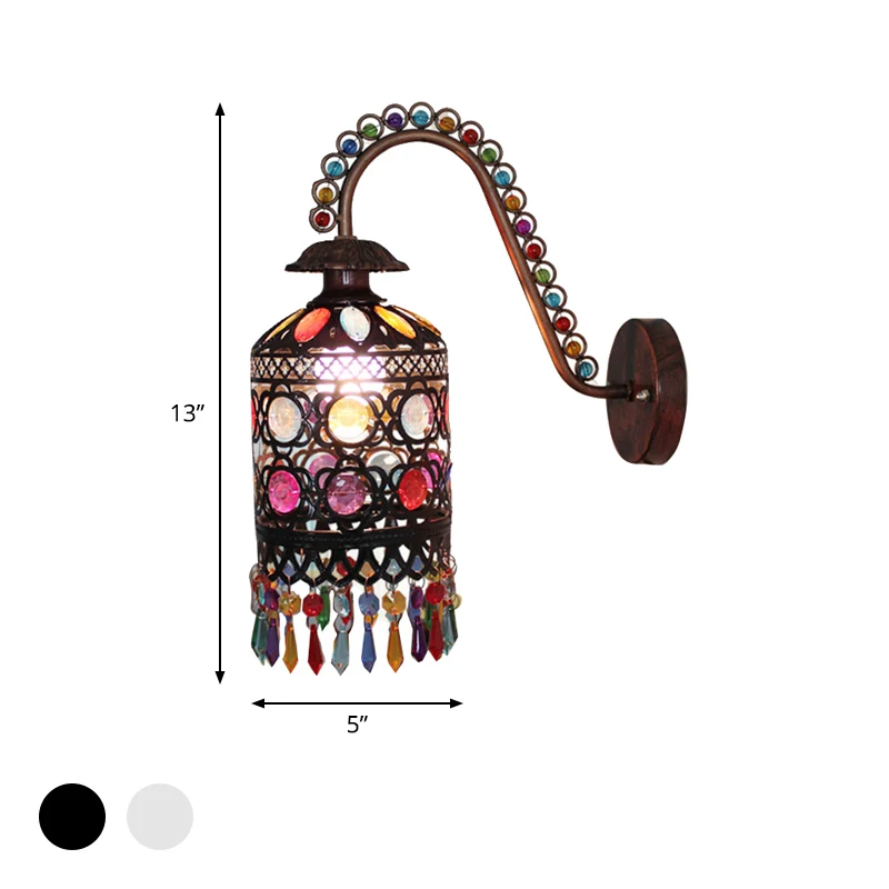 Metalen Cilinder Wandlamp Retro 1 Lichte Slaapkamer Wandkandelaar Verlichting Wit/Koper met Acryl Decoratie