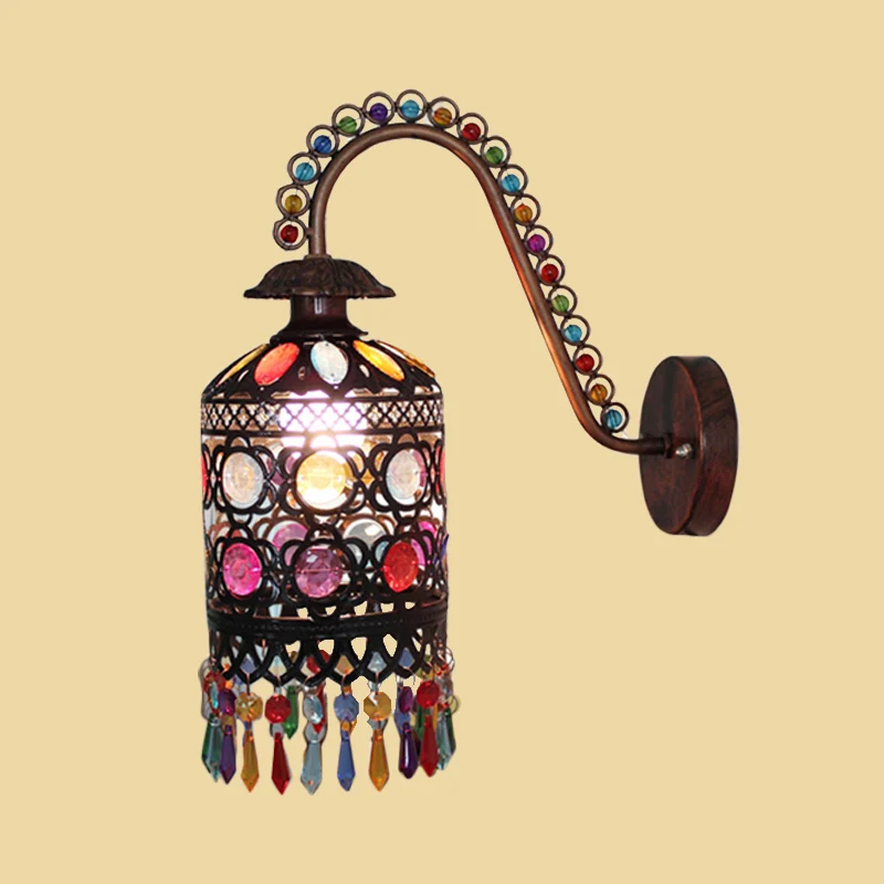 Metalen Cilinder Wandlamp Retro 1 Lichte Slaapkamer Wandkandelaar Verlichting Wit/Koper met Acryl Decoratie