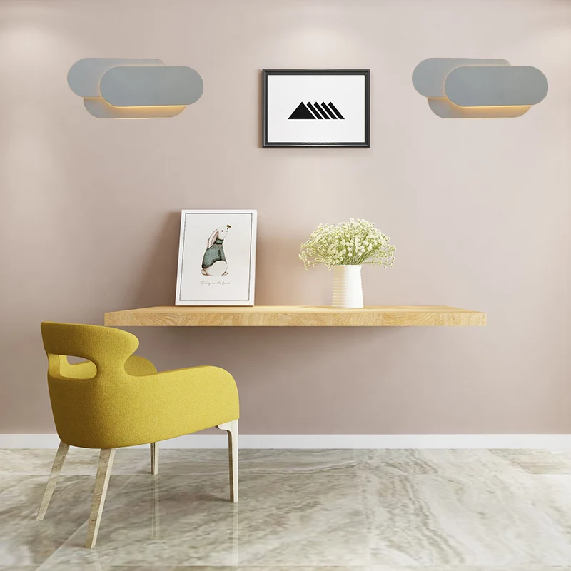 Metalen Oval Shade Wall Sconce Lighting Simple Stylish Warm/White Light LED Wall Light Fixture Grey Bedroom Grey