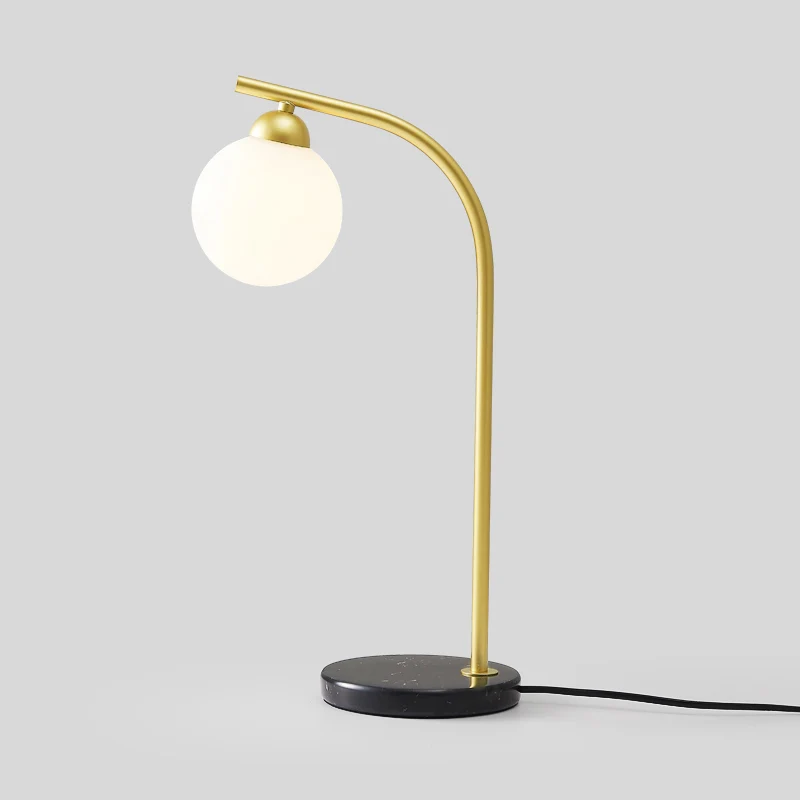 Minimalist Ball Shade Table Light Ivory Glazen 1 Head Bedside Night Lam Black/Gold Bended Stand Black
