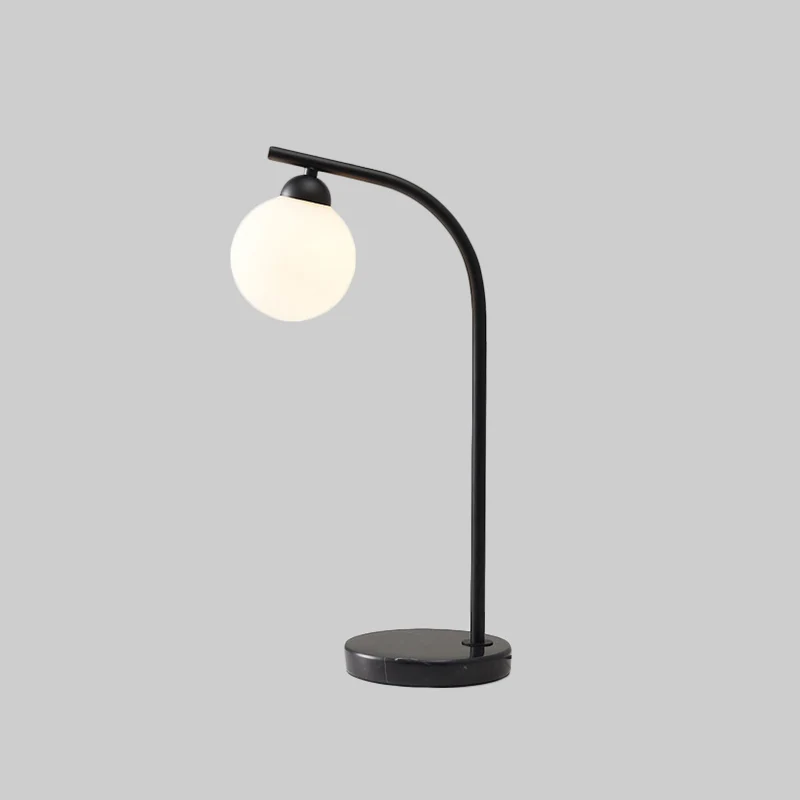 Minimalist Ball Shade Table Light Ivory Glazen 1 Head Bedside Night Lam Black/Gold Bended Stand Black