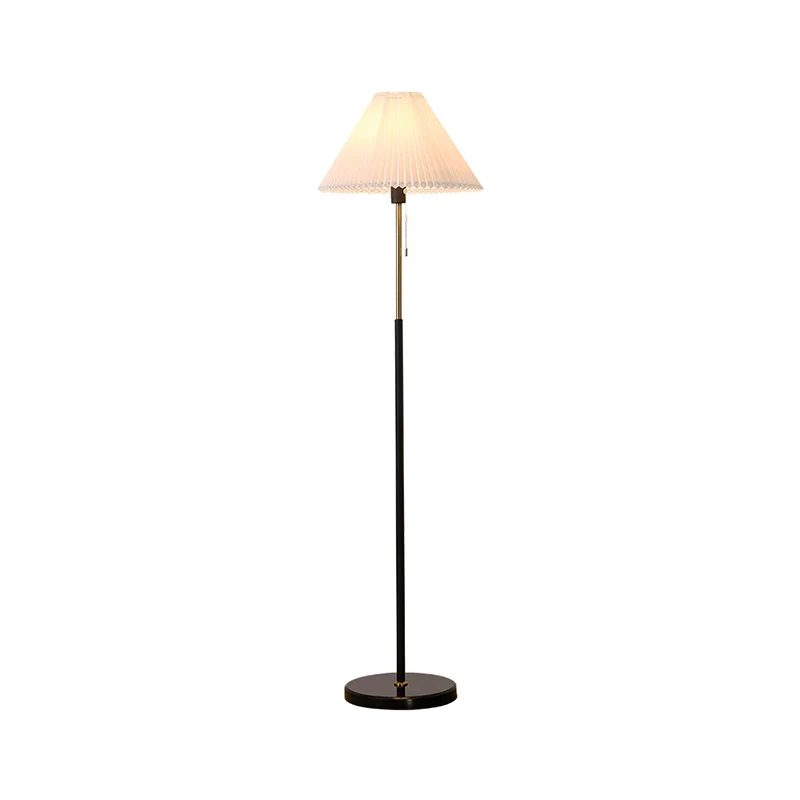Minimalist Cone Shade Standing Light Pleated Fabric Los Living Room Pull Chain Floor Lighting White