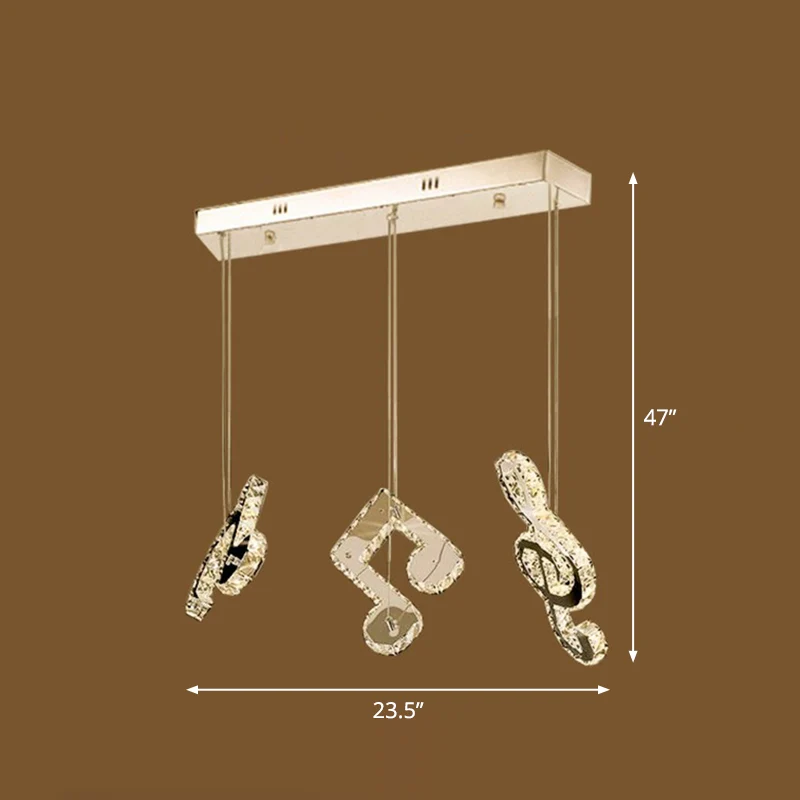 Minimalistic Music Note Hanging Light Fixture Beveled Crystal Restaurant Multi Light Ceiling Light Helder Clear