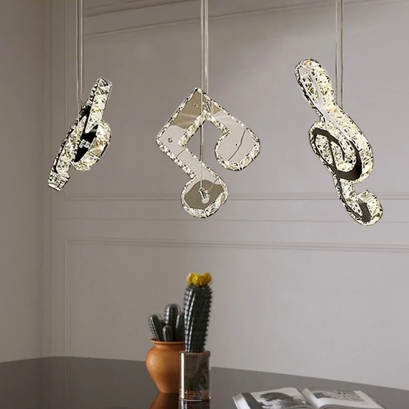 Minimalistic Music Note Hanging Light Fixture Beveled Crystal Restaurant Meervoudig Light Ceiling Light Clear Clear