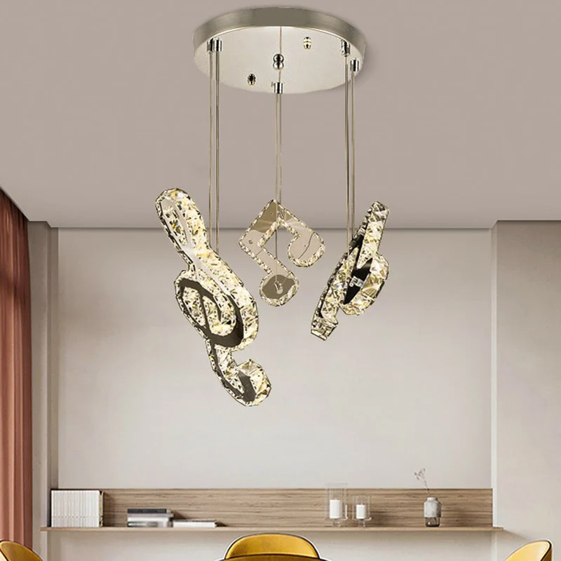 Minimalistic Music Note Hanging Light Fixture Beveled Crystal Restaurant Meervoudig Light Ceiling Light Clear Clear
