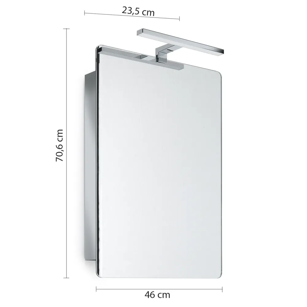 Mirror cabinet sliding door, 3 shelves and LED lamp Gedy model Kora - Lak chrome