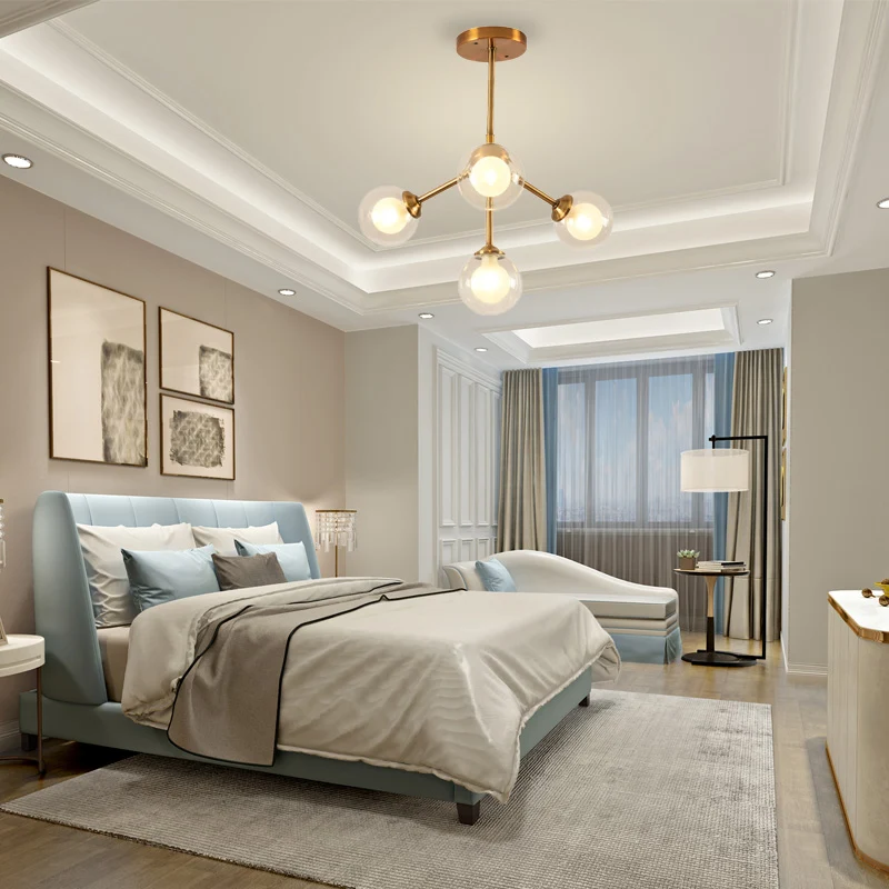 Modern Sputnik Metal Chandelier Lighting 4/7/10 Lights Hanging Ceiling Lamp Clear Glazen Sphere Shade Bedroom Gold
