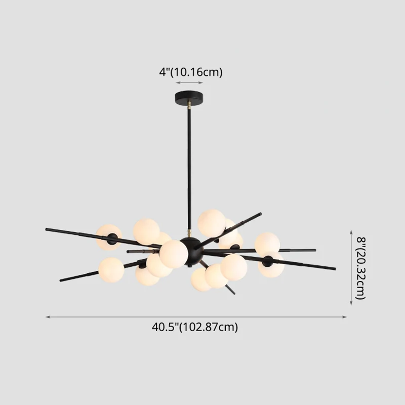 Modern Starburst Hanging Chandelier Light Opal Glazen Shade Ceiling Chandelier Living Room Black