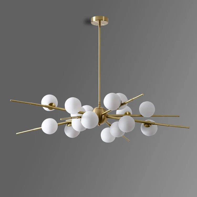 Modern Starburst Hanging Chandelier Light Opal Glazen Shade Ceiling Chandelier Living Room Black