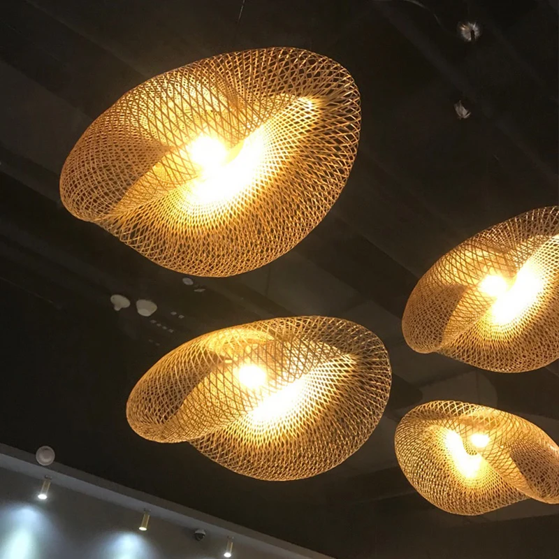 Modernism 1 Bulb Hanging Lamp Wood Ambachtelijk Pendant Light Fixture Bamboo Shade Wood