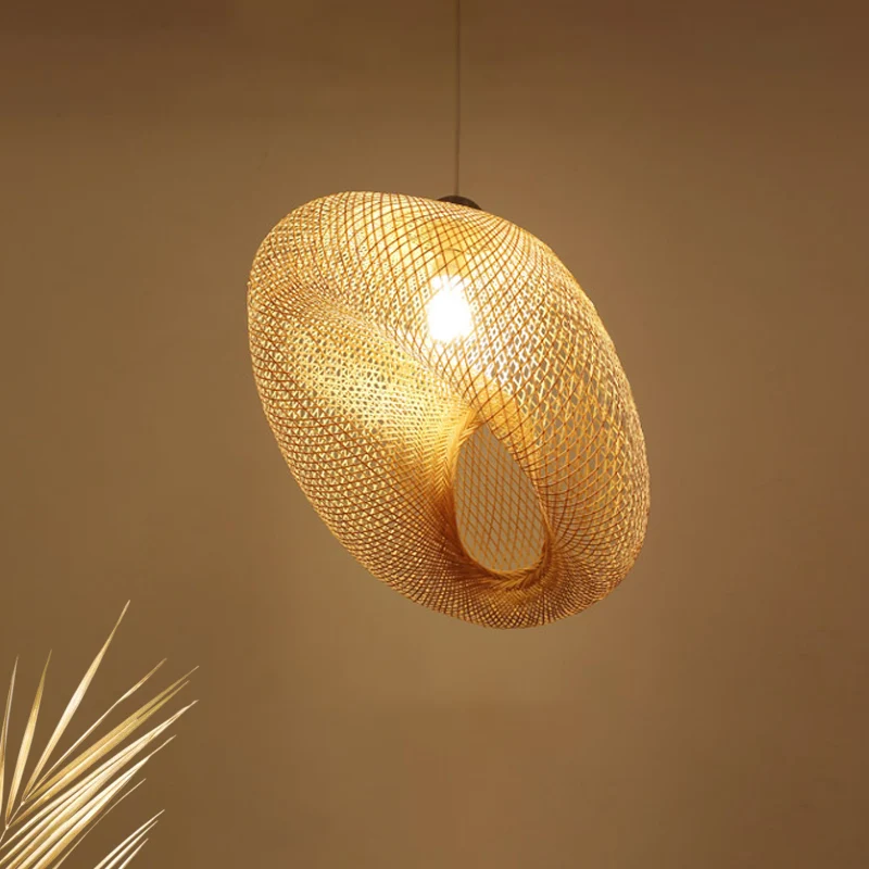 Modernism 1 Bulb Hanging Lamp Wood Ambachtelijk Pendant Light Fixture Bamboo Shade Wood