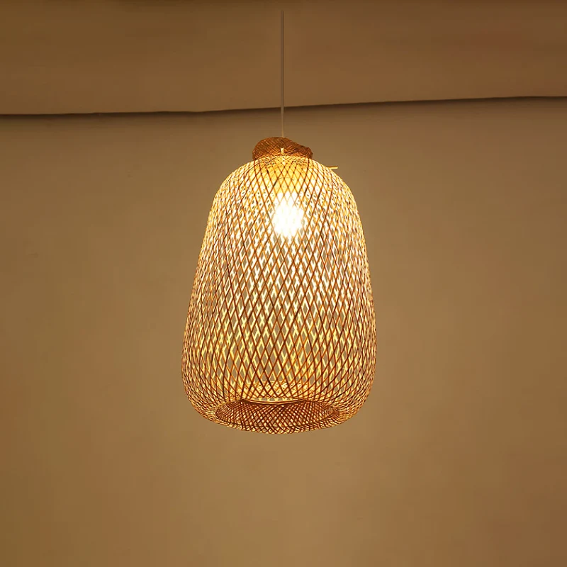 Modernism 1 Bulb Hanging Lamp Wood Handwerk Pendant Light Fixture Bamboo Shade Wood