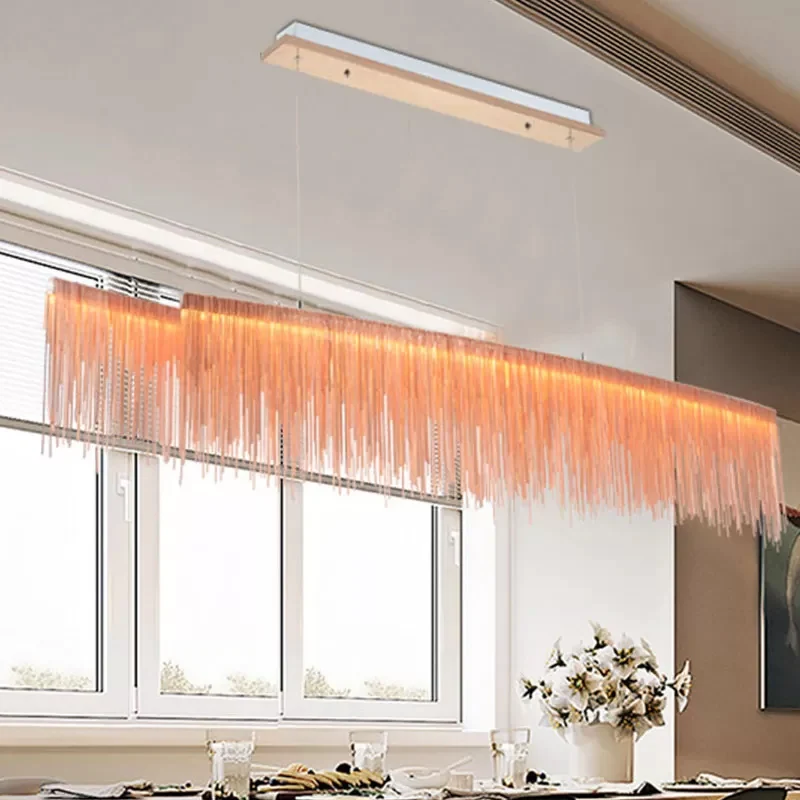 Modernism LED Ceiling Chandelier Linear Drop Pendant Aluminium Shade Living Room Rose