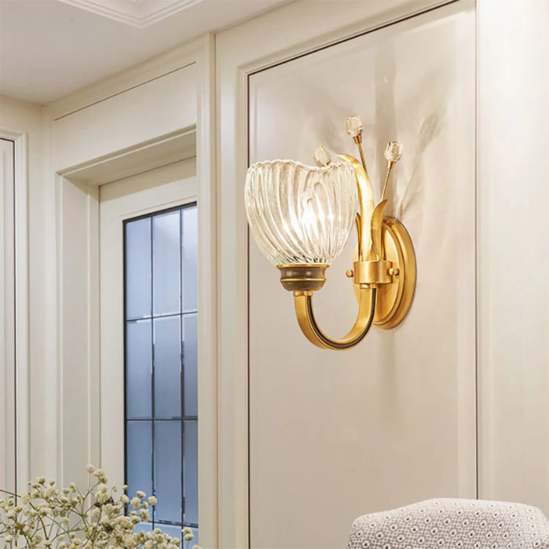 Modernist 1/2-Light Wall Lighting Clear Crystal Shade Messing Finish Bowl Wall Sconce Living Room Brass
