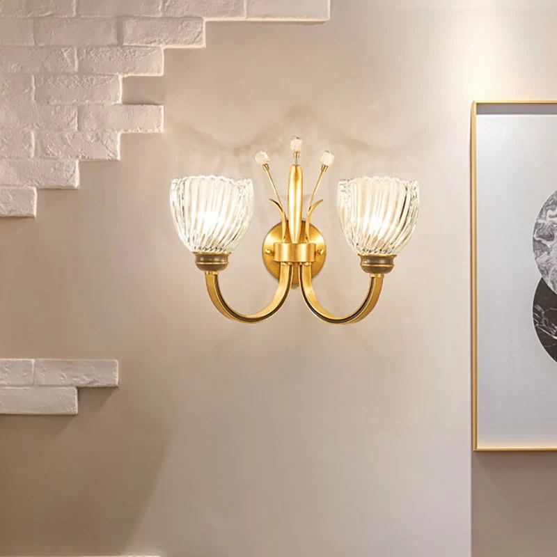 Modernist 1/2-Light Wall Lighting Glashelder Crystal Shade Brass Finish Bowl Wall Sconce Living Room Brass