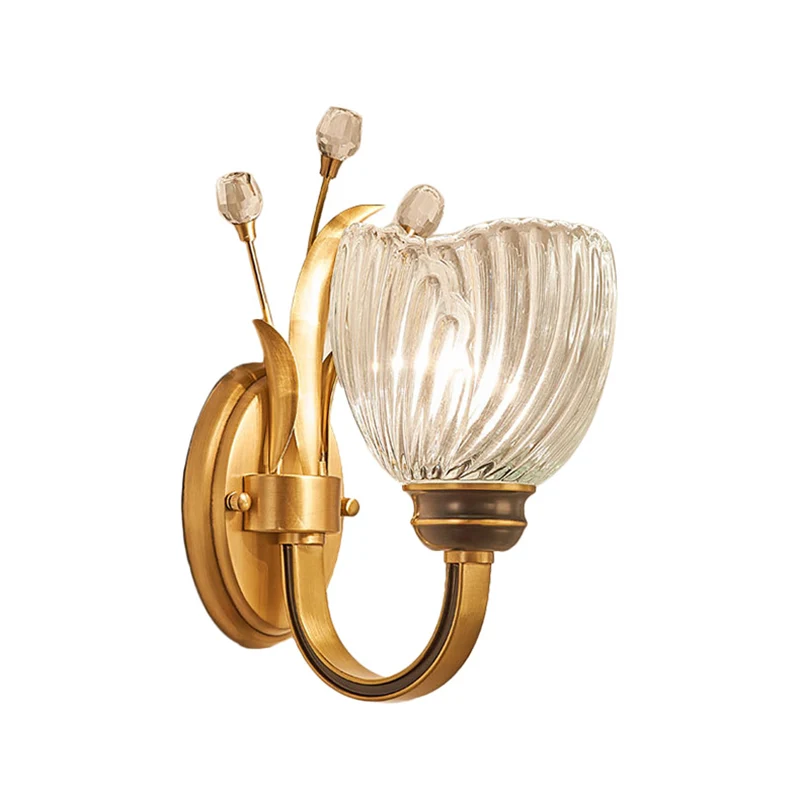 Modernist 1/2-Light Wall Lighting Glashelder Crystal Shade Brass Finish Bowl Wall Sconce Living Room Brass