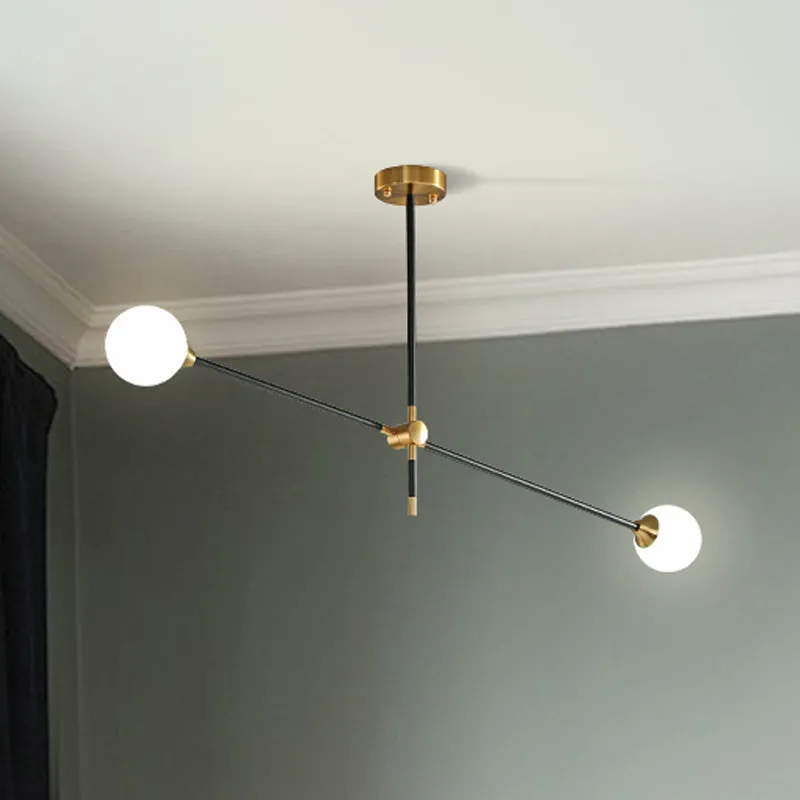 Modernist Exposed Ceiling Lamp Metallic 2/3 Lights Living Room Zwart Pendant Lighting Opal Glass Ball Shade Black