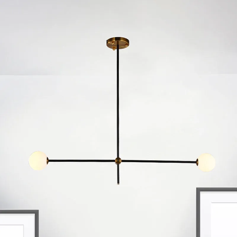 Modernist Exposed Ceiling Lamp Metallic 2/3 Lights Living Room Zwart Pendant Lighting Opal Glass Ball Shade Black
