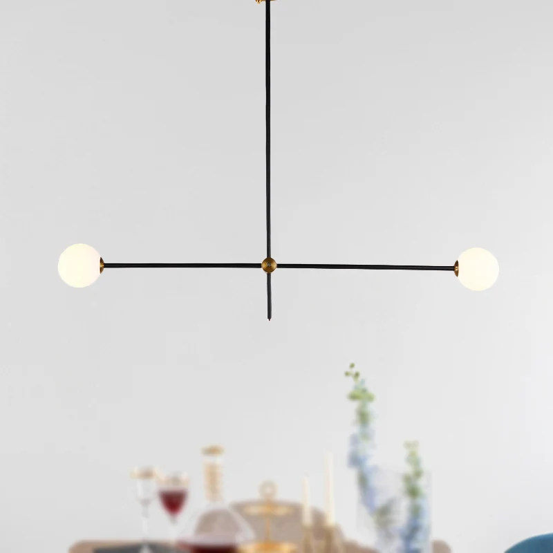Modernist Exposed Ceiling Lamp Metallic 2/3 Lights Living Room Black Pendant Lighting Opal Glazen Ball Shade Black