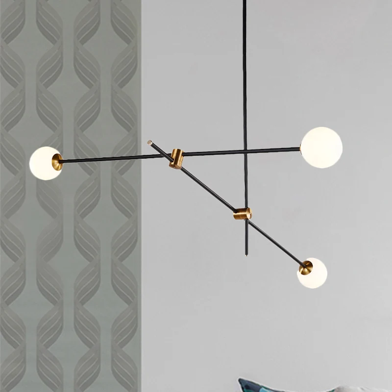 Modernist Exposed Ceiling Lamp Metallic 2/3 Lights Living Room Black Pendant Lighting Opal Glazen Ball Shade Black