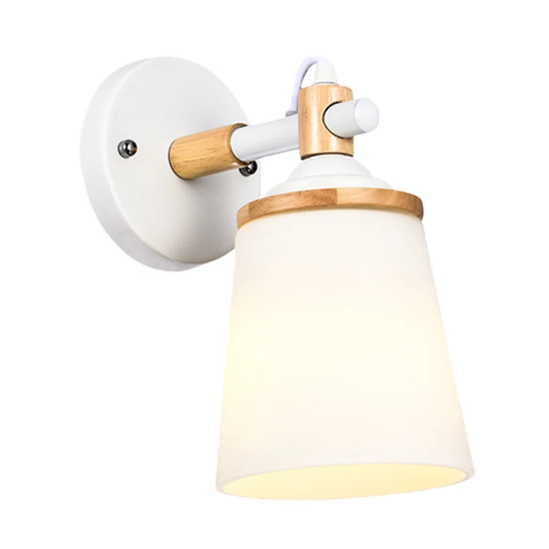 Modernist 1 Head Wall Sconce Light Barrel White/Black and Wood Wall Lamp Fixture Cream Glazen Shade Black