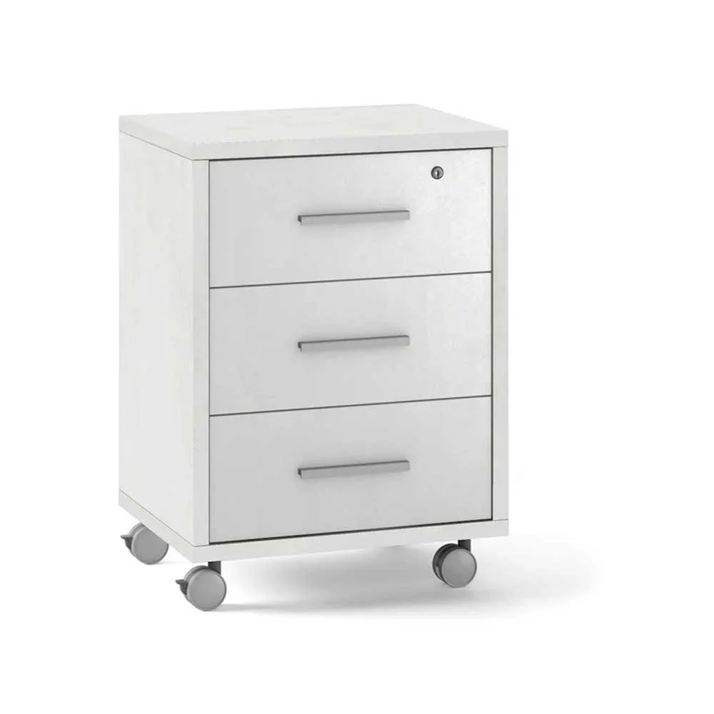 Office rolling drawer unit three drawers and lock, ivoor oxide structure finish / white oxide front finish Sarmog
