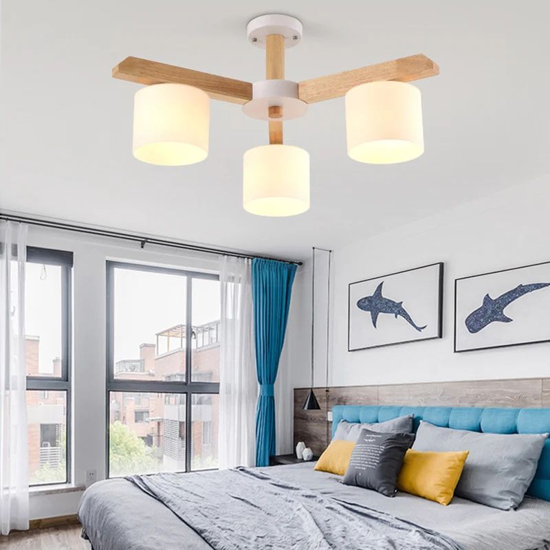 Opal Glazen Barrel Shade Hanging Light Contemporary LED Wood Chandelier Light Fixture Living Room Wood
