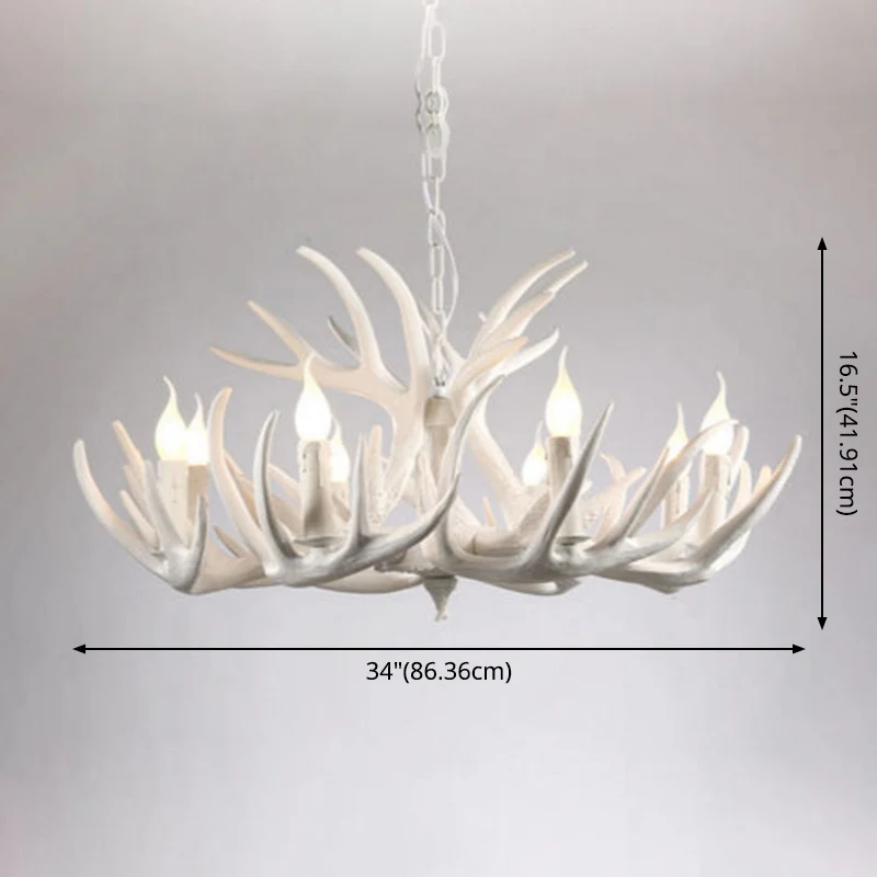 Parelmoer Retro Resin Deer Horn Chandelier Rustic Style Bedroom Drop Lamp Lighting Fixture White White