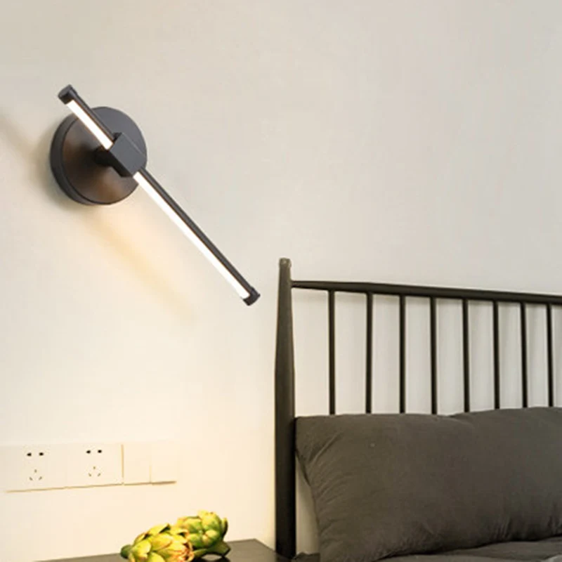 Plexiglas Tube Wall Lamp Modernism LED Black Sconce Light Fixture Circle Metal Backplate, Warm/White Light Black