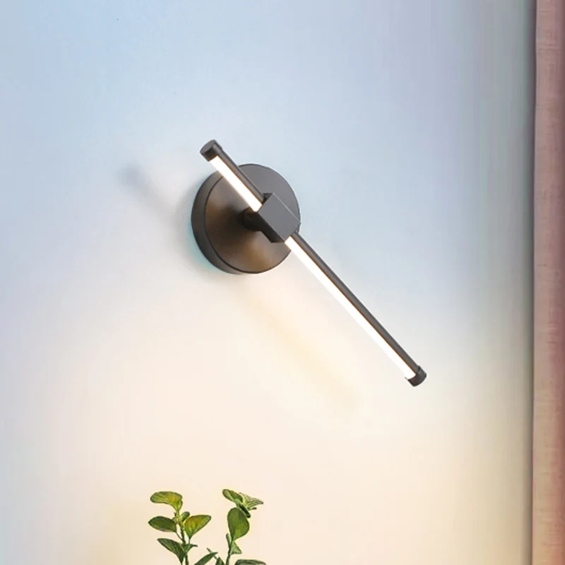 Plexiglas Tube Wall Lamp Modernism LED Black Sconce Light Fixture Circle Metal Backplate, Warm/White Light Black