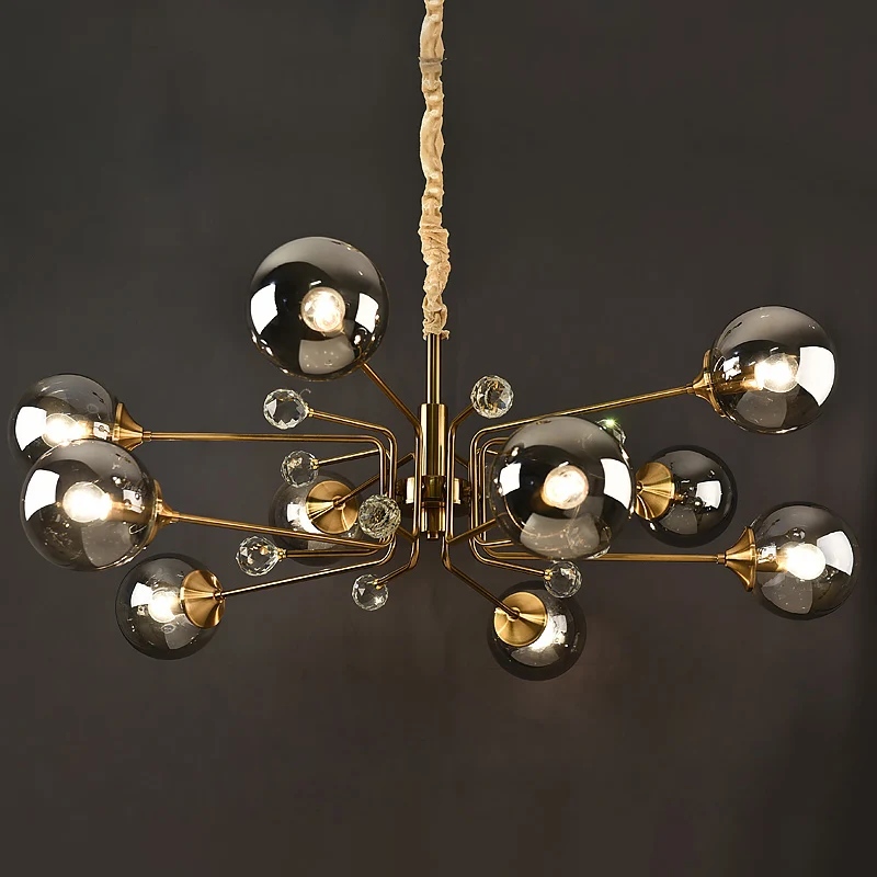 Postmodern Sputnik Ceiling Light Closed Glass Bedroom Hanging Chandelier Messing Amber