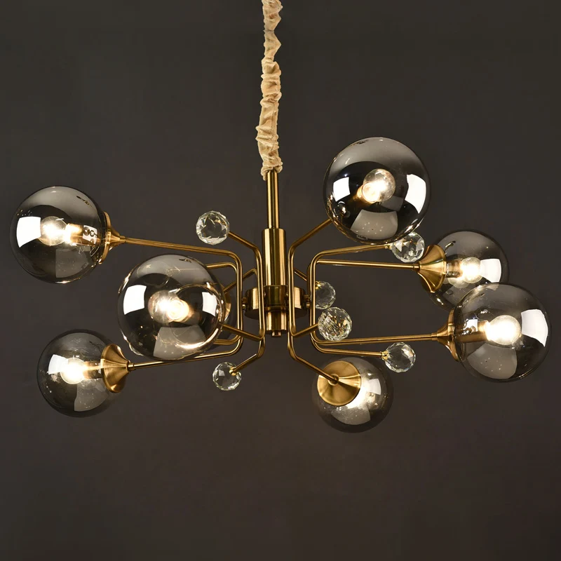 Postmodern Sputnik Ceiling Light Closed Glass Bedroom Hanging Chandelier Messing Amber