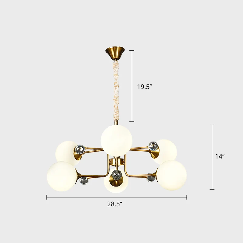 Postmodern Sputnik Ceiling Light Closed Glass Bedroom Hanging Chandelier Messing Amber