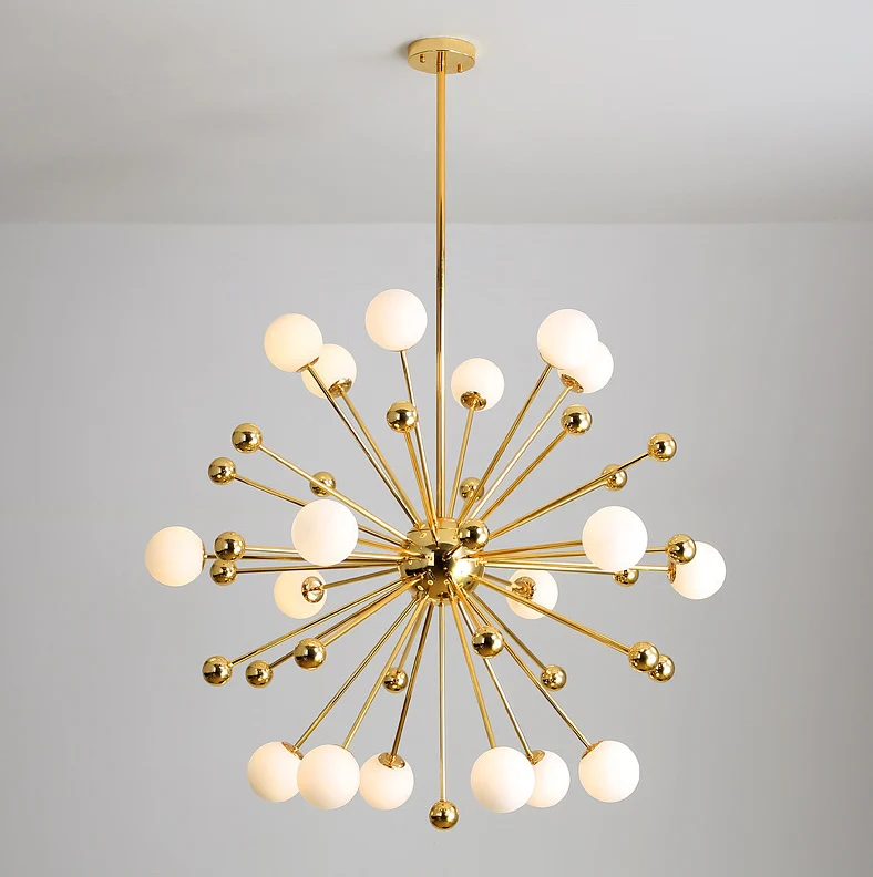 Post-Modern Starburst Metaal Hanging Chandelier Light Glass Shade Ceiling Chandelier Gold Living Room Gold