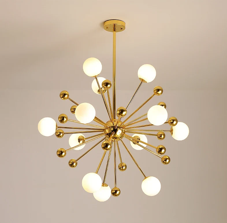 Post-Modern Starburst Metaal Hanging Chandelier Light Glass Shade Ceiling Chandelier Gold Living Room Gold
