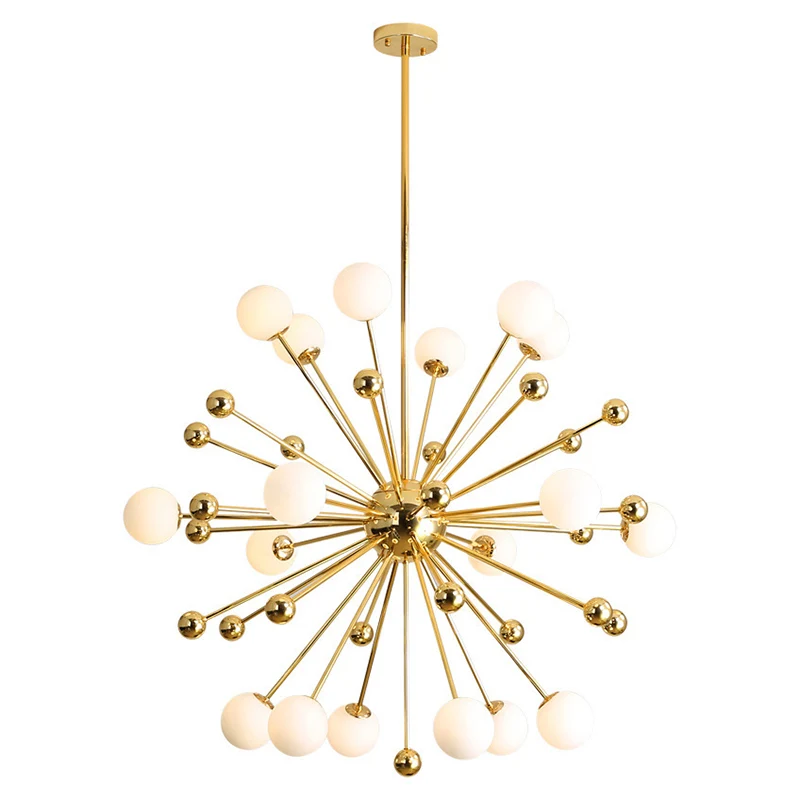 Post-Modern Starburst Metaal Hanging Chandelier Light Glass Shade Ceiling Chandelier Gold Living Room Gold