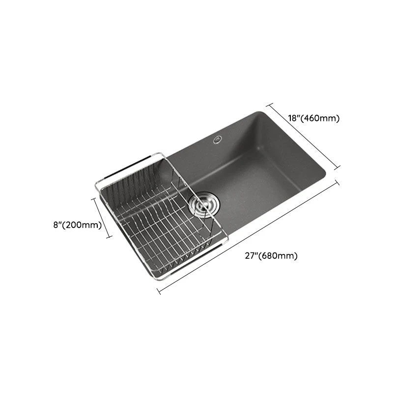 Quartz Kitchen Sink Contemporary Solo Bowl Kitchen Sink Strainer 24l