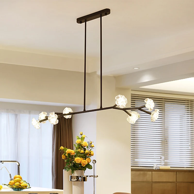 Radial Linear Chandelier Helder Crystal Floral Shade Chandelier Dining Room Black