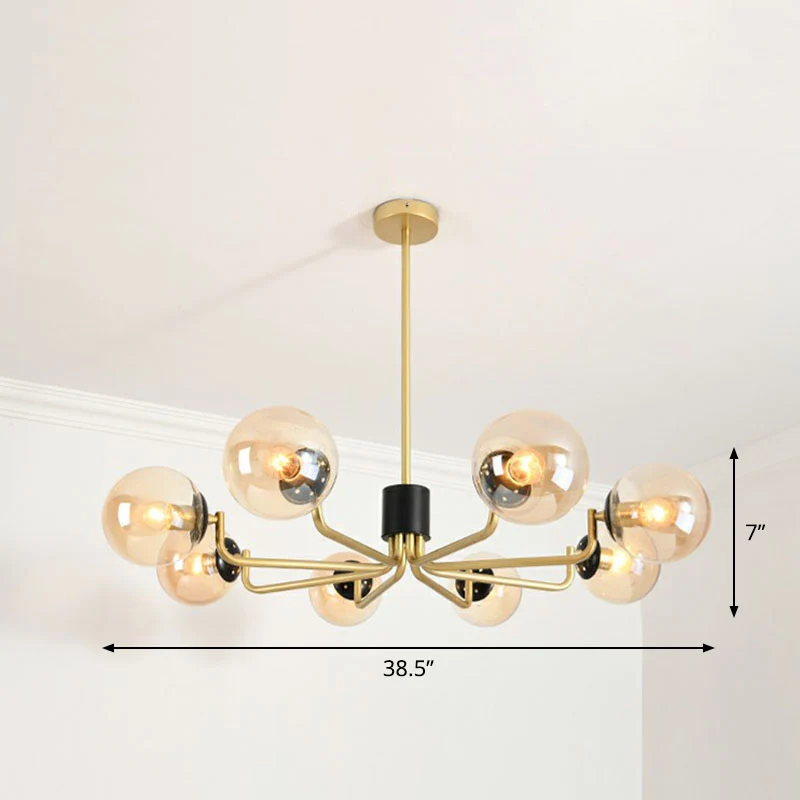 Radial Suspension Light Postmodern Metaal Living Room Chandelier Lighting Ball Glass Shade Gold