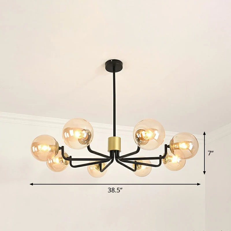 Radial Suspension Light Postmodern Metaal Living Room Chandelier Lighting Ball Glass Shade Gold