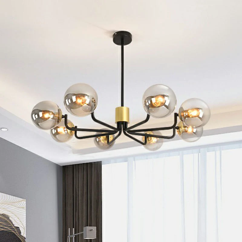 Radial Suspension Light Postmodern Metaal Living Room Chandelier Lighting Ball Glass Shade Gold