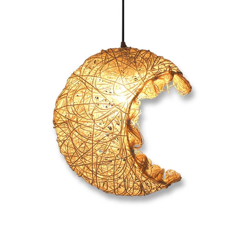 Rattan Shaded Ceiling Light Asian Style 1 Bulb Wood Hanging Lighting Fixture Restaurant Wood