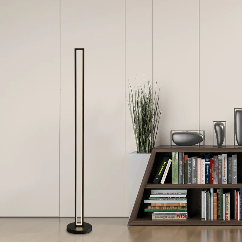 Rectangle Frame Stand Up Lamp Contemporary Metallic Black/White LED Floor Reading Lighting Warm/White Light Black