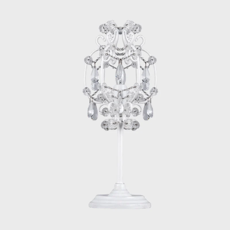 Retro Style Lantern Table Lamp Metal 1-Light Nightstand Lighting White/Gold Glashelder Crystal Drops White