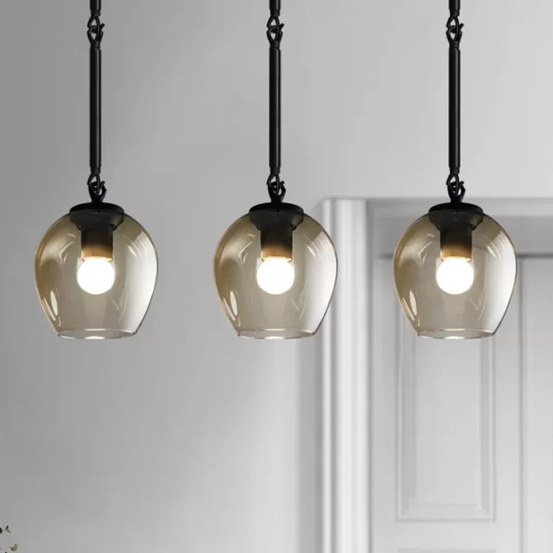 Retro Wine Cup Helder Dimple Glass Pendant 1 Head Hanging Ceiling Light Black/Gold Kitchen Black