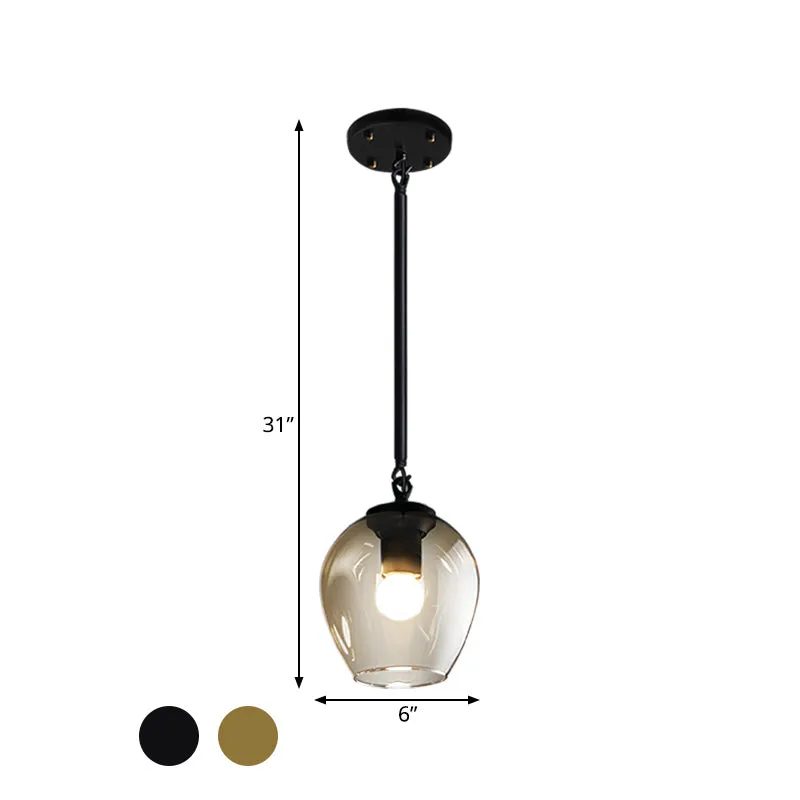 Retro Wine Cup Helder Dimple Glass Pendant 1 Head Hanging Ceiling Light Black/Gold Kitchen Black