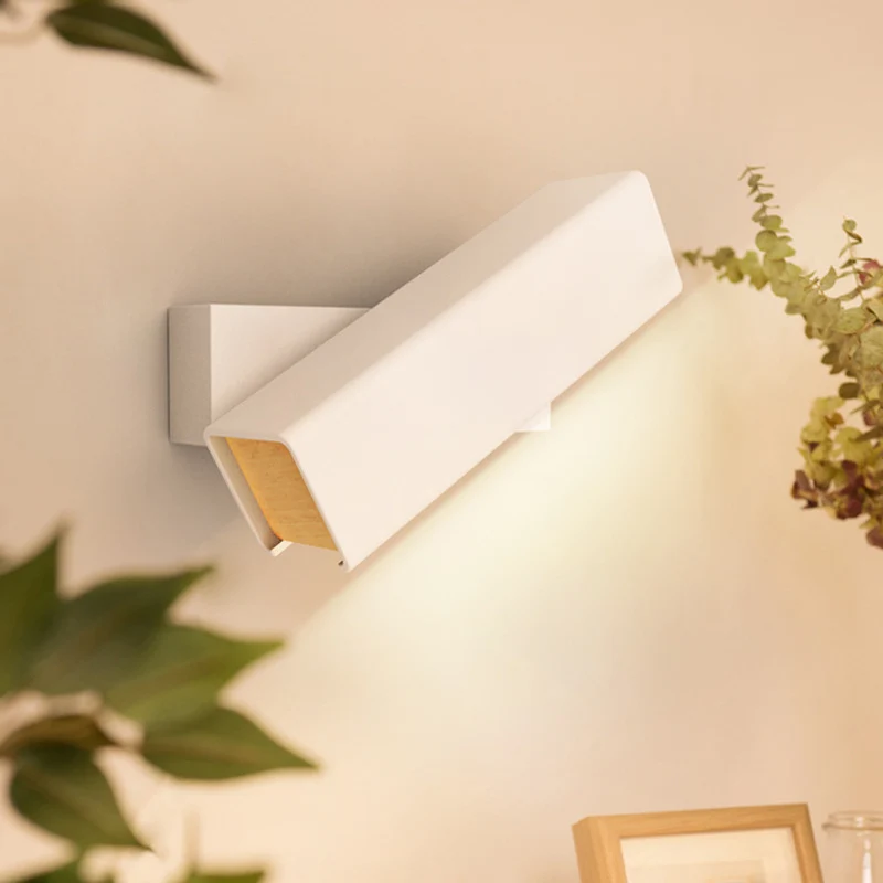 Rotatable Cuboidal LED Sconce Lamp Actueel Aluminum Black/White-Wood Wall Mounted Lighting Warm/White Light White