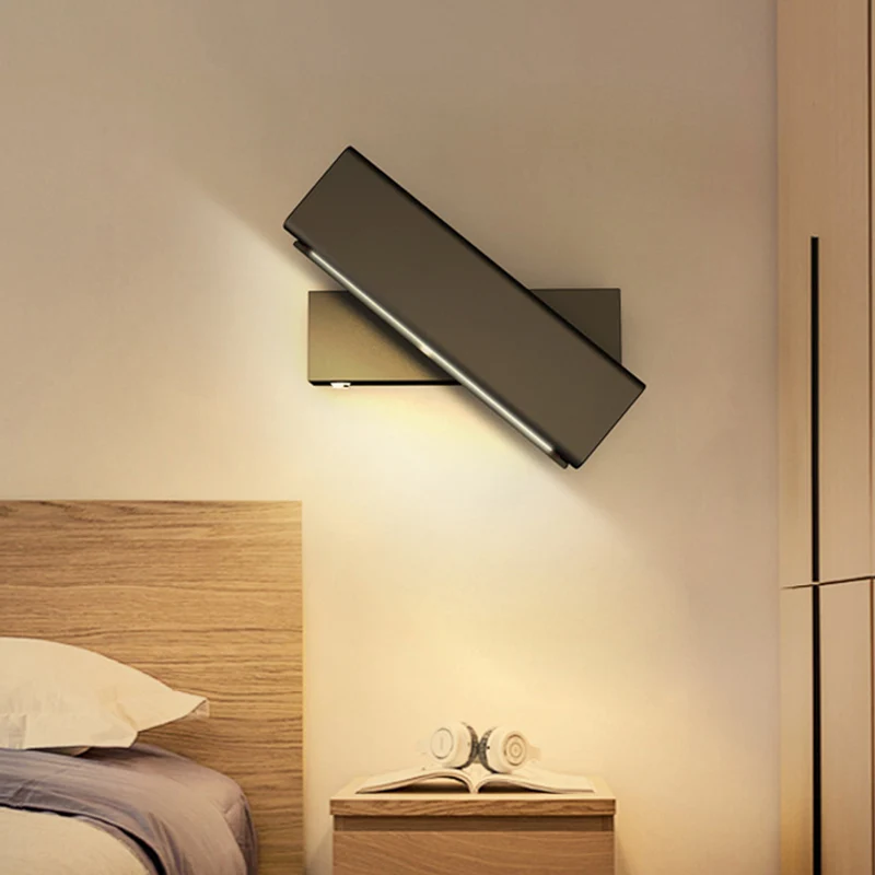 Rotatable Cuboidal LED Sconce Lamp Modern Lichtmetaal Black/White-Wood Wall Mounted Lighting Warm/White Light White