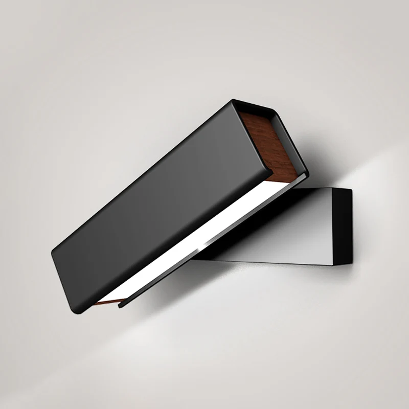 Rotatable Cuboidal LED Sconce Lamp Modern Lichtmetaal Black/White-Wood Wall Mounted Lighting Warm/White Light White